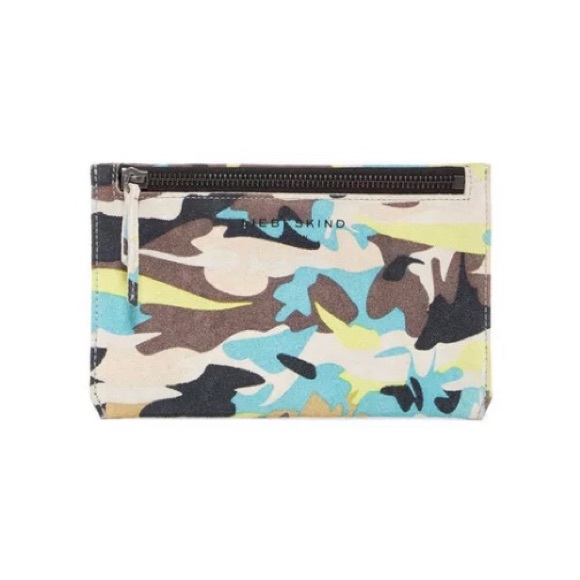 Liebeskind Berlin Lime Blue Gray Camo Zip Leather Pouch - Picture 1 of 8